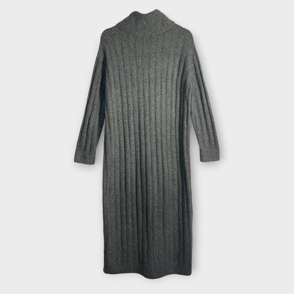 LOFT Ribbed Turtleneck Midi Sweater Dress MEDIUM Gray - Picture 3 of 8